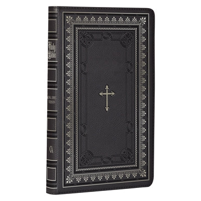 KJV Holy Bible Standard Size Faux Leather Red Letter Edition - Thumb Index & Ribbon Marker, King James Version, Black/Gold Cross Bible Christian Art Gifts