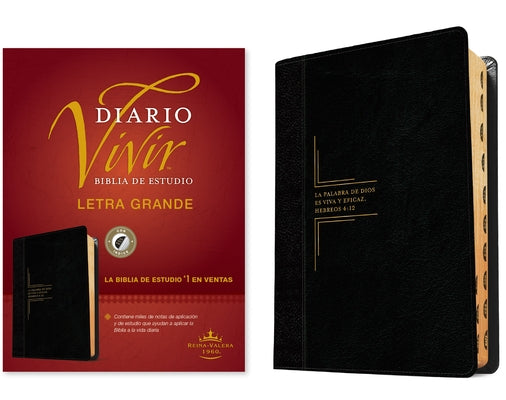 Biblia de Estudio del Diario Vivir Rvr60, Letra Grande (Letra Roja, Sentipiel, Negro/Ónice, Índice) by Tyndale