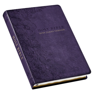 KJV Holy Bible, Thinline Large Print Faux Leather Red Letter Edition - Thumb Index & Ribbon Marker, King James Version, Purple Floral Christian Art Gifts