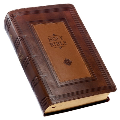 KJV Holy Bible, Giant Print Standard Size Faux Leather Red Letter Edition - Thumb Index & Ribbon Marker, King James Version, Saddle Tan/Butterscotch Bible Christian Art Gifts