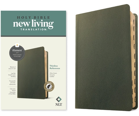 NLT Thinline Reference Bible, Filament-Enabled Edition (Genuine Leather, Olive Green, Indexed, Red Letter) by Tyndale