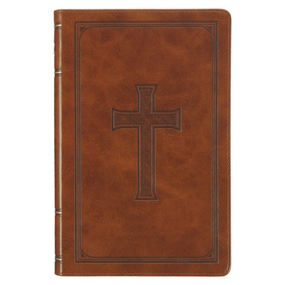 KJV Holy Bible, Standard Size Faux Leather Red Letter Edition Thumb Index, Ribbon Marker, King James Version, Honey Brown Cross Emblem Bible Christian Art Publishers