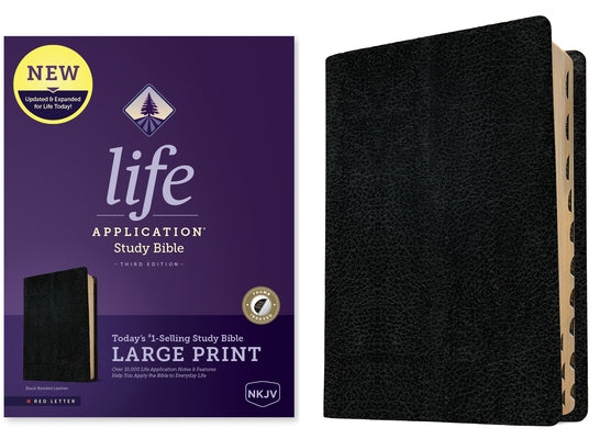 NKJV Life Application Study Bible, Third Edition, Large Print (Bonded Leather, Black, Indexed, Red Letter) Bible Tyndale House Publishers